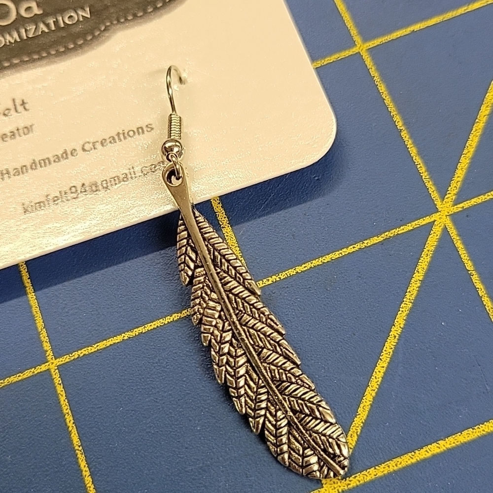 Silver Tone Dangle 1.5" Earrings - Feather Design - Picture 2 of 2